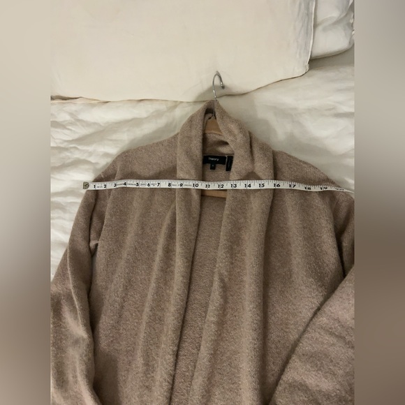 Theory Taupe Tan Wool Blend Long Cardigan sweater Sz Small orig $450 - Picture 3 of 4